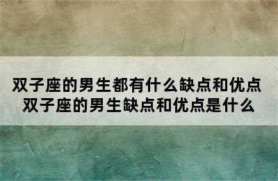 双子座的男生都有什么缺点和优点 双子座的男生缺点和优点是什么